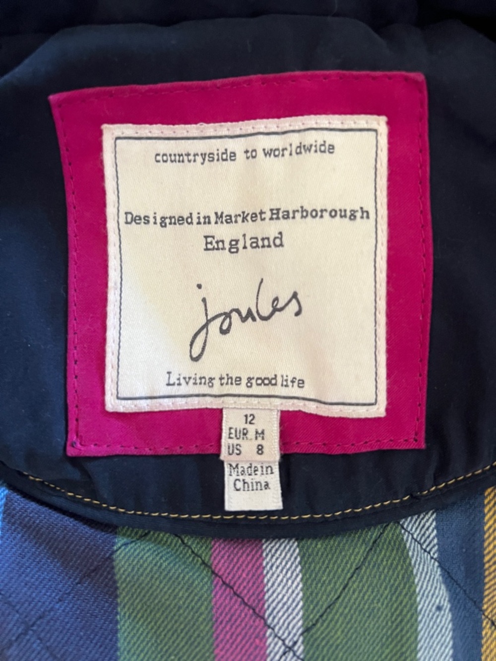 Joules Navy Quilted Vest with Plaid Lining - Picture 3 of 4